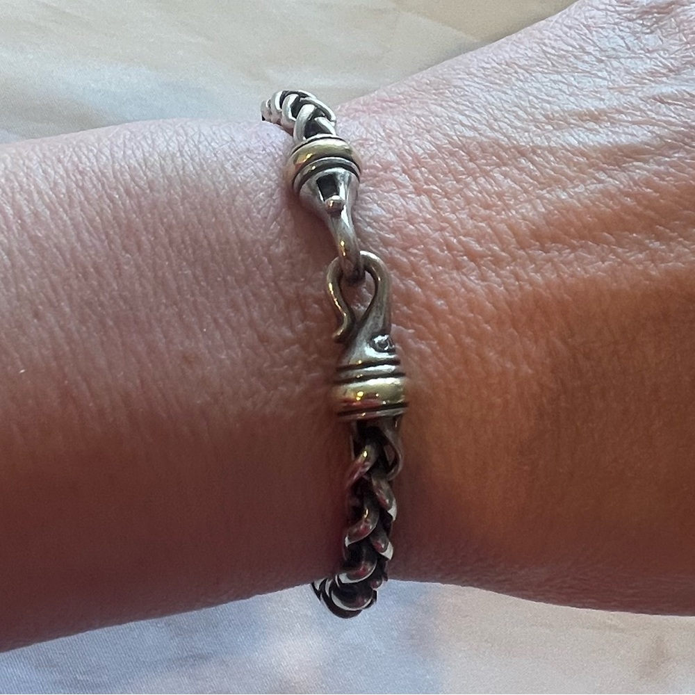 David Yurman 6mm Wheat Chain Bracelet, 925 silver & 585 14k gold. 25g. - Picture 9 of 12